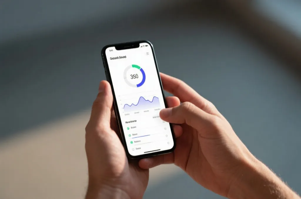 A person holding a modern smartphone displaying a clean sports analytics dashboard